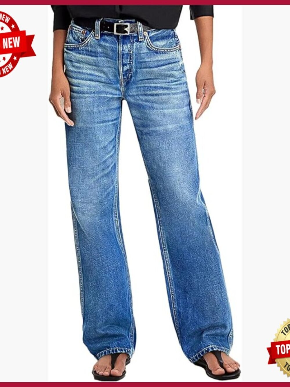 Wide Leg Denim Jeans Mid Rise Baggy Casual Wash Classic Pants